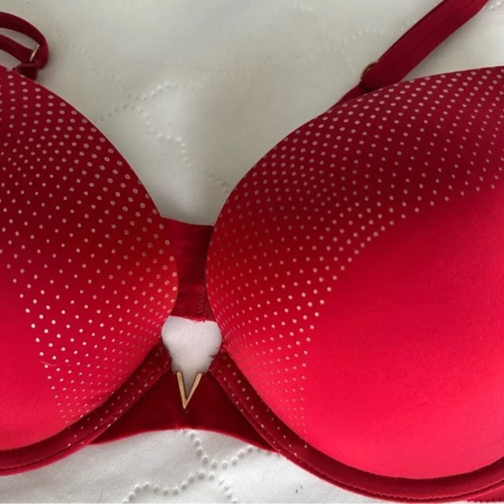 Victoria’s Secret Push-Up Bra 34D Red with Gold Dot Embellishment | Glam & Sexy - Picture 3 of 6